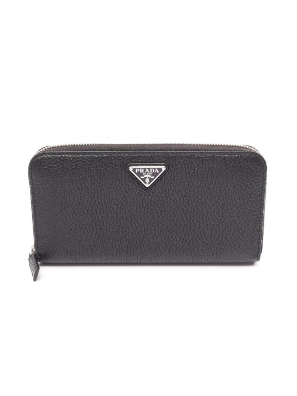 Prada Round Length Wallet Black Leather Triangle Logo